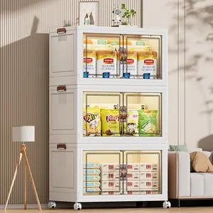 Easy Install Clothes Plastic Folding Bins Box Office Bedroom Transparent Foldable Double Door 5 Shelf Drawers Storage Cabinet