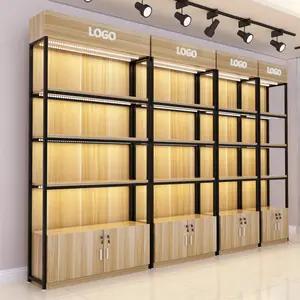 Supermarket wooden retail shelving display shop shelves snacks cosmetic grocery timber display convenience store multilevel rack