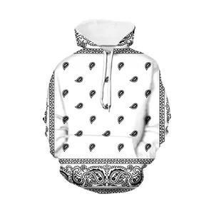 Newest White Drawstring Sweater With Black Bandana Print Casual Personality Big Size Hoodie Men Winter Long Sleeve Sports Jumper
