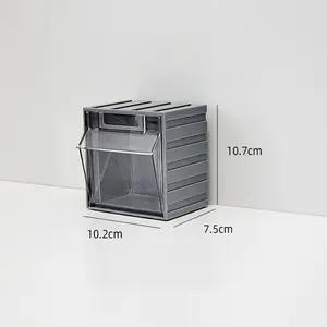 Stackable Grey Color Tilt Plastic Organizer Pull Out Storage Bin With Drawers