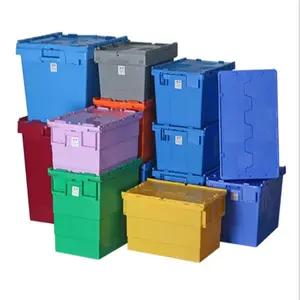 Large Stackable Wholesale plastic logistic storage moving Turnover crate box with lid manufacturer