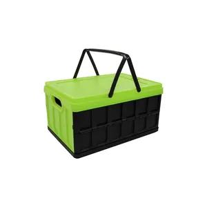 Cheap handle plastic crates wholesale collapsible fruits and vegetables crate with lid