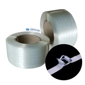 High Strength White Flexible Soft Composite Polyester Plastic Fiber Packing Cord Strap With Buckles For Securing