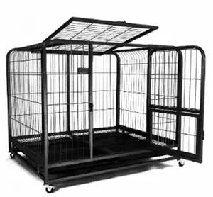 Dogs Cages With Twins Sanitary Tray Pet Crates Rectangle Big Size Black Color