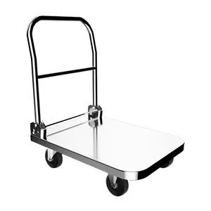 600kg 1000kg load capacity stainless steel moving platform hand trolley cart truck push cart dolly with swivel caster wheel