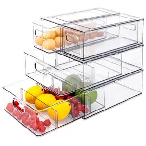 Refrigerator Clear Food Container Stackable Fridge PET Organizer Drawer Pull Out Bins