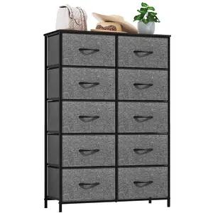 Maxtown High Quality Adjustable Narrow Small Black Fabric Drawer Unit With 10 Drawers