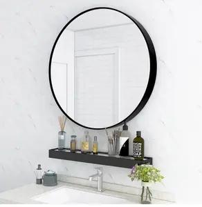 Custom Aluminum Alloy Round Black Gold Framed Circle Mounted Bathroom Decor Wall Hanging Mirror For Decoration